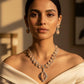 Bollywood Indian AD Jewelry Set, Peach Grey Stone, Rhodium Finish