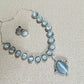 Bollywood Indian AD Jewelry Set, Peach Grey Stone, Rhodium Finish