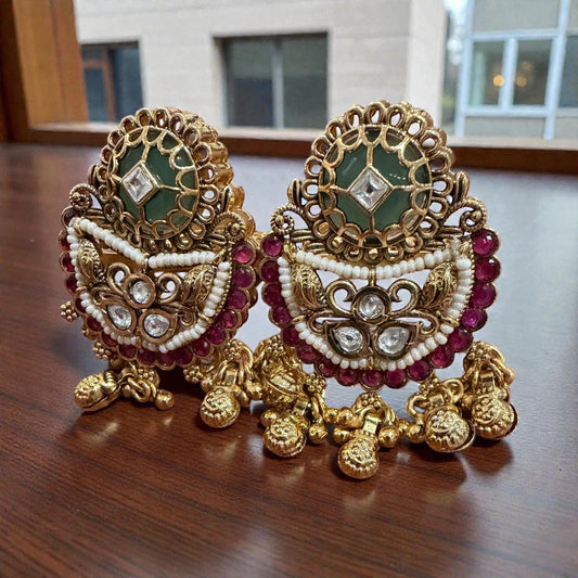 Maha Rani  Gold plated antique finish kundan bold dual ring