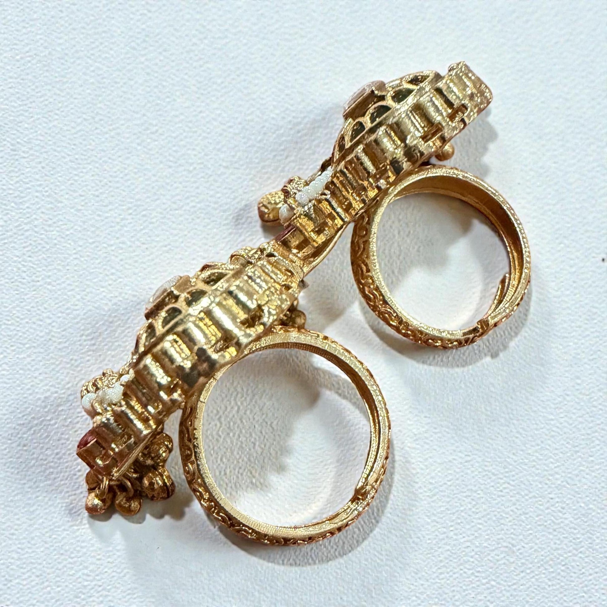 Maha Rani Gold plated antique finish kundan bold dual ring
