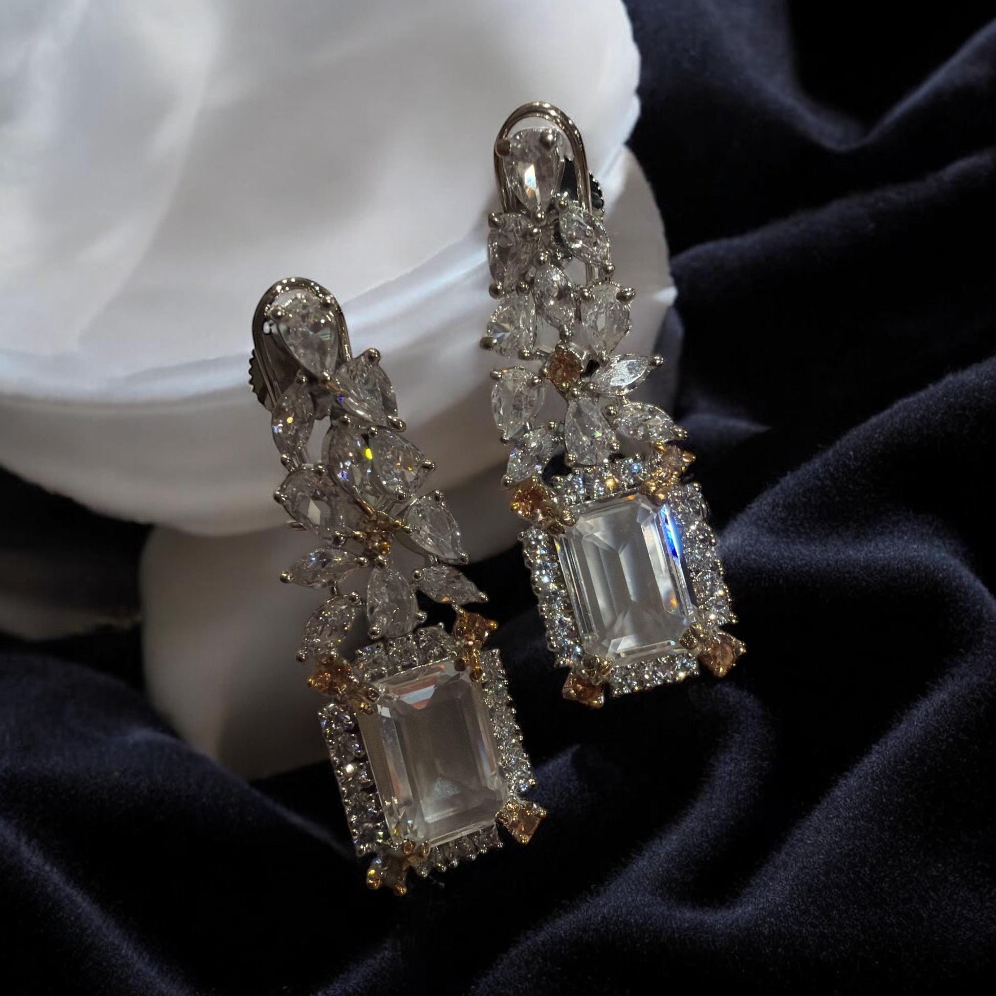 Emerald Cut Crystal Drop Earrings | Bridal Statement Jewelry