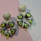 Green Statement Earrings | Gold Tone Pavé Circle Dangle