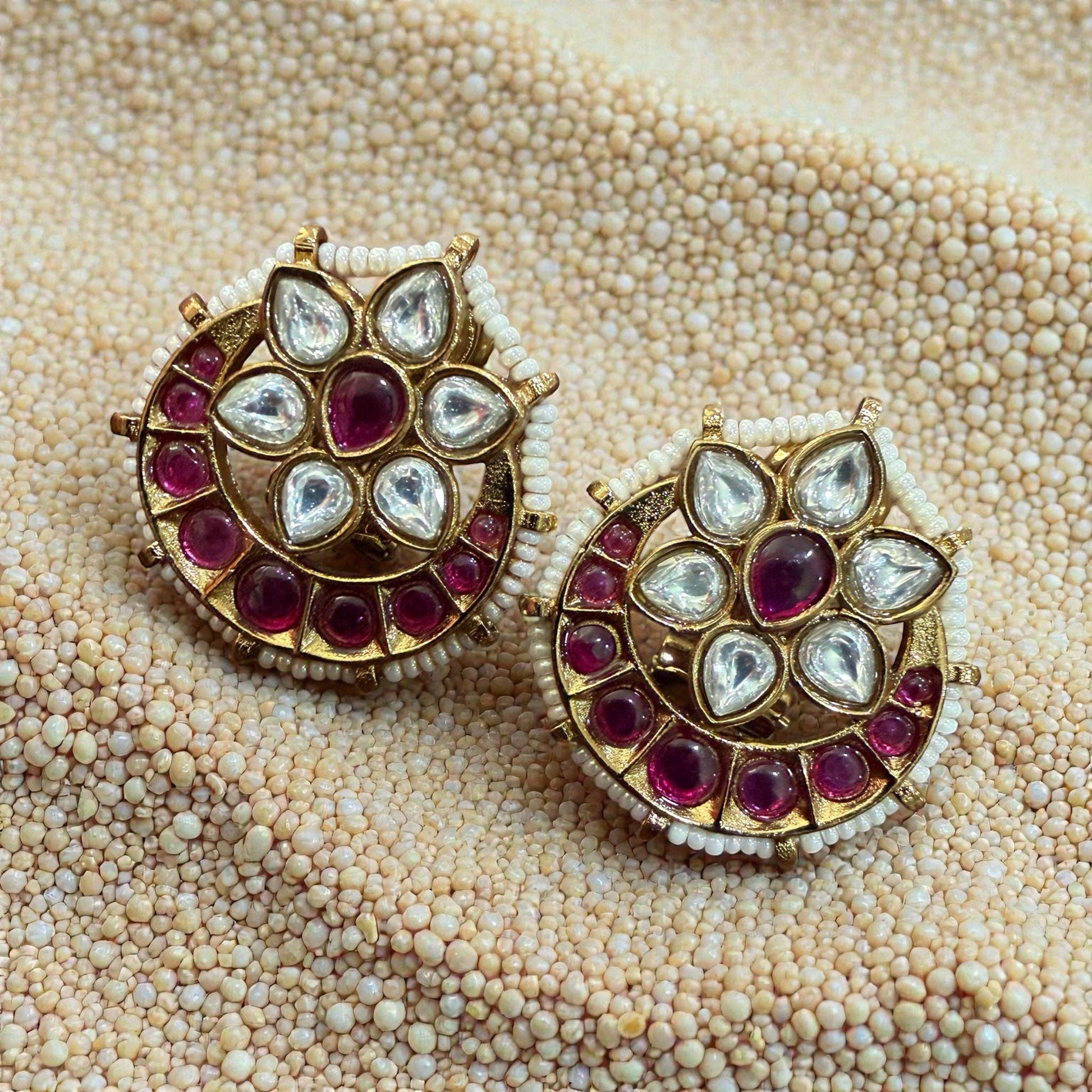Floral Kundan Stud Earrings | Ruby & Pearl Indian Jewelry