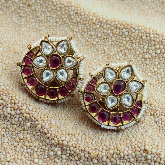Floral Kundan Stud Earrings | Ruby & Pearl Indian Jewelry