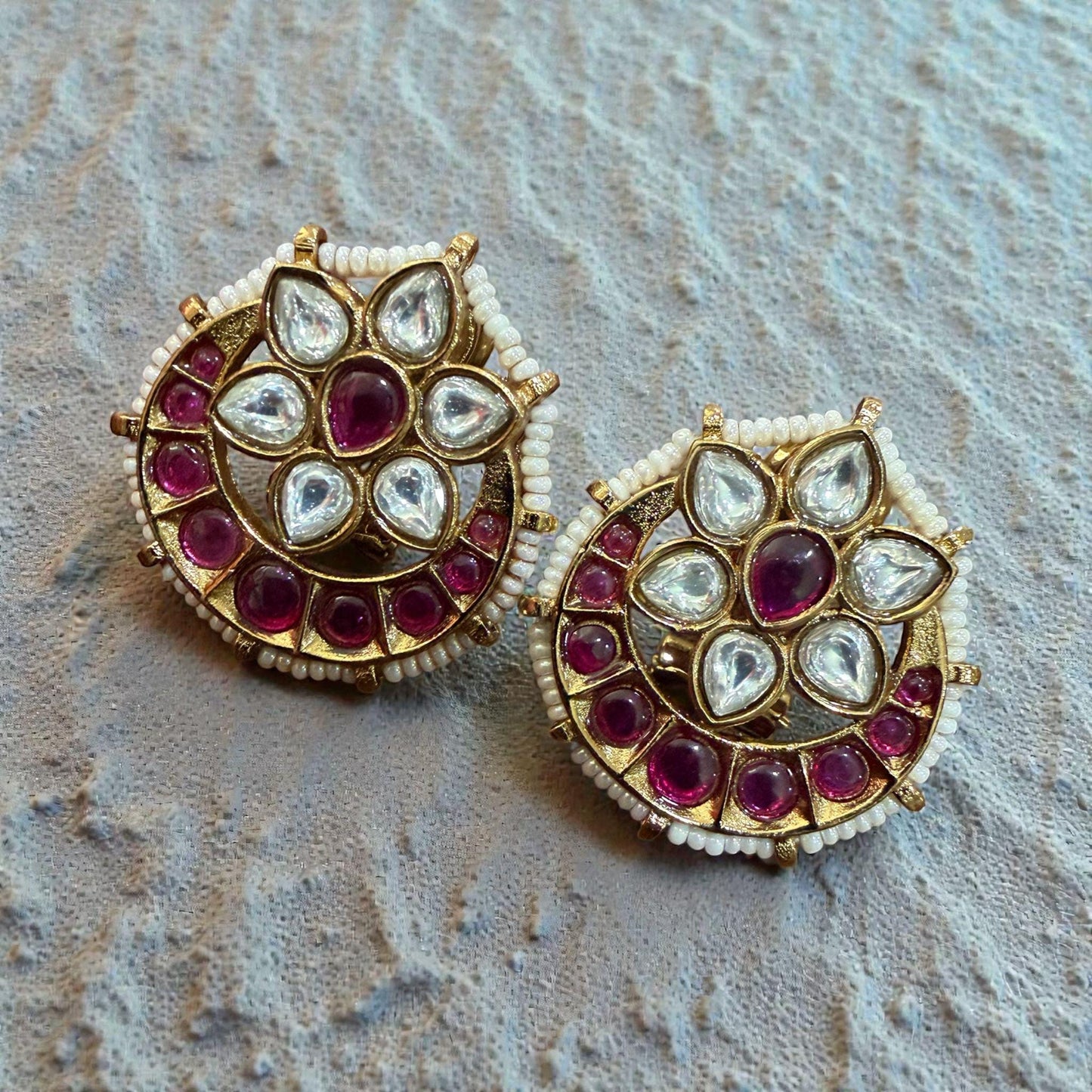 Floral Kundan Stud Earrings | Ruby & Pearl Indian Jewelry