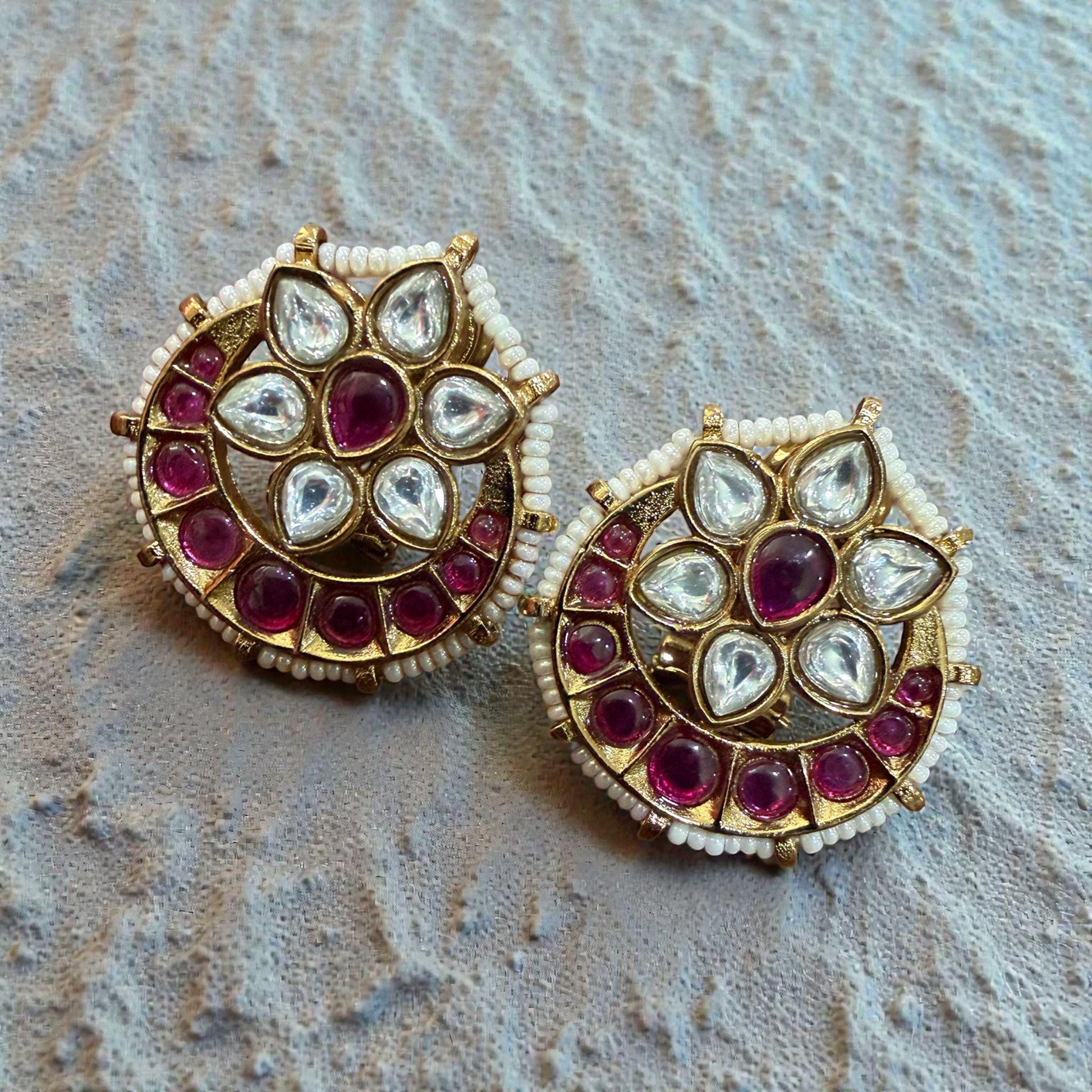 Floral Kundan Stud Earrings | Ruby & Pearl Indian Jewelry