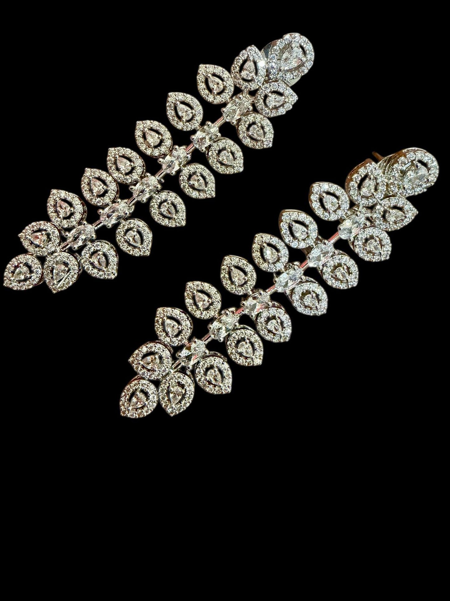 Crystal Leaf Drop Earrings | Silver Tone Bridal Jewelry
