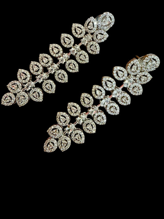 Crystal Leaf Drop Earrings | Silver Tone Bridal Jewelry