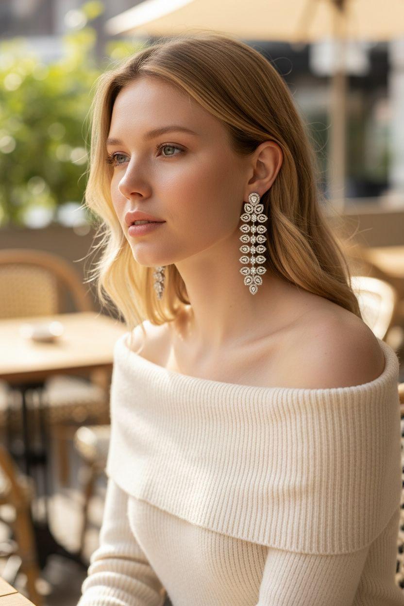 Crystal Leaf Drop Earrings | Silver Tone Bridal Jewelry