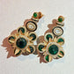 Emerald Green Floral Earrings | Gold Tone Crystal Statement Jewelry