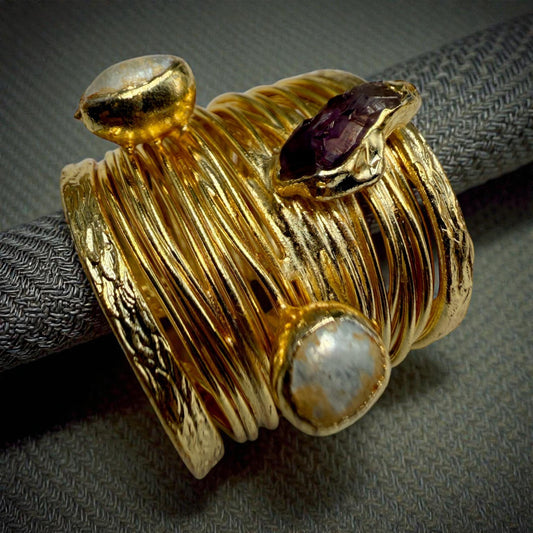 Gold Tone Statement Ring for Women | Bold Designer Ring | Handmade Adjustable