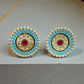 Turquoise Pearl Kundan Stud Earrings | Indian Bridal Jewelry