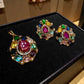 Gold Tone Teardrop Pendant & Stud Earrings Set | Multi-Color Stones