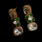 Green Floral Drop Earrings | Gold Tone Statement Earrings | Elegant Party & Wedding Jewelry