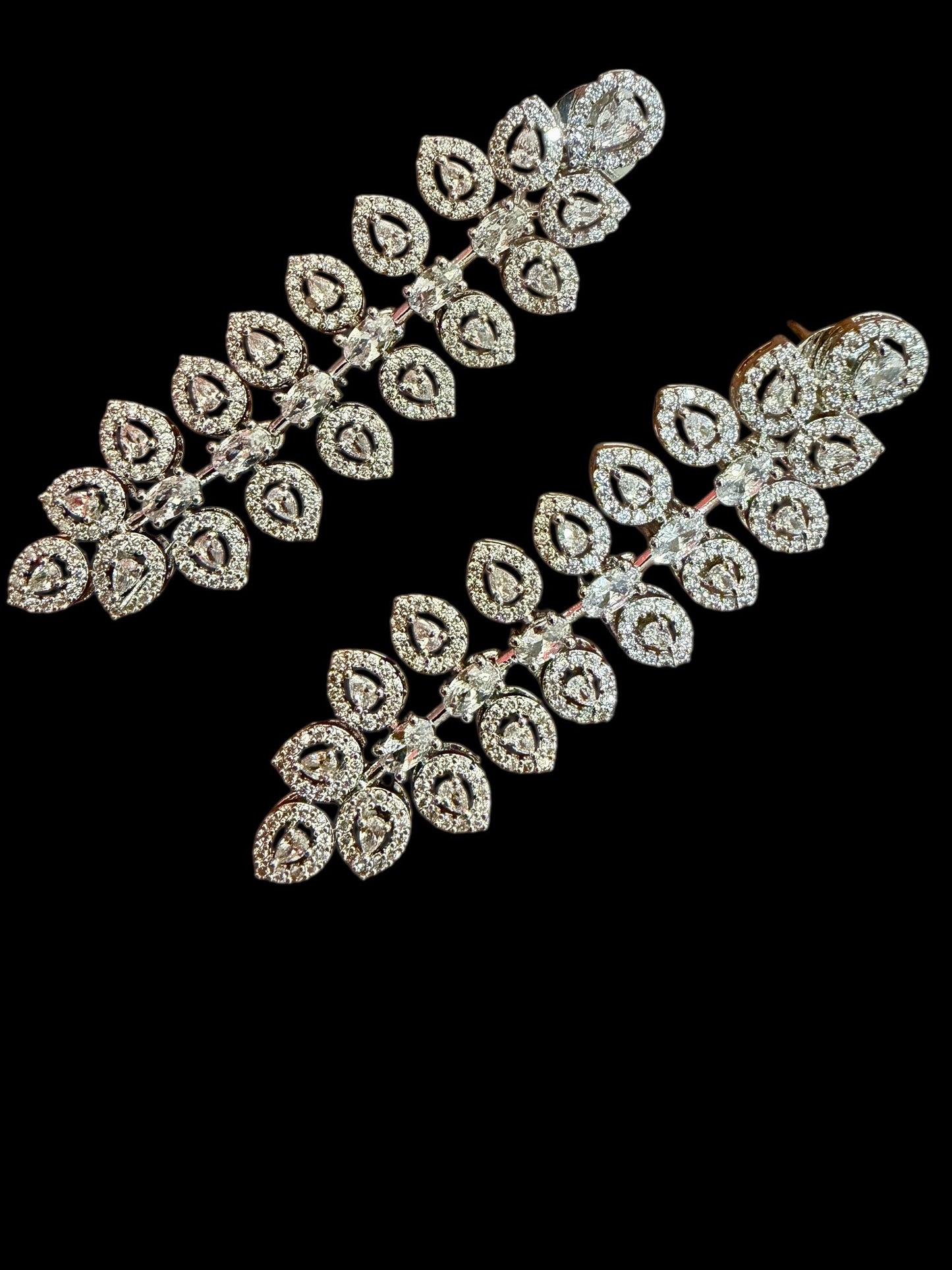 Crystal Leaf Drop Earrings | Silver Tone Bridal Jewelry