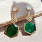 Emerald Green Hexagon Drop Earrings | Gold Bridal Statement Earrings with CZ | Indian Wedding Jewelry