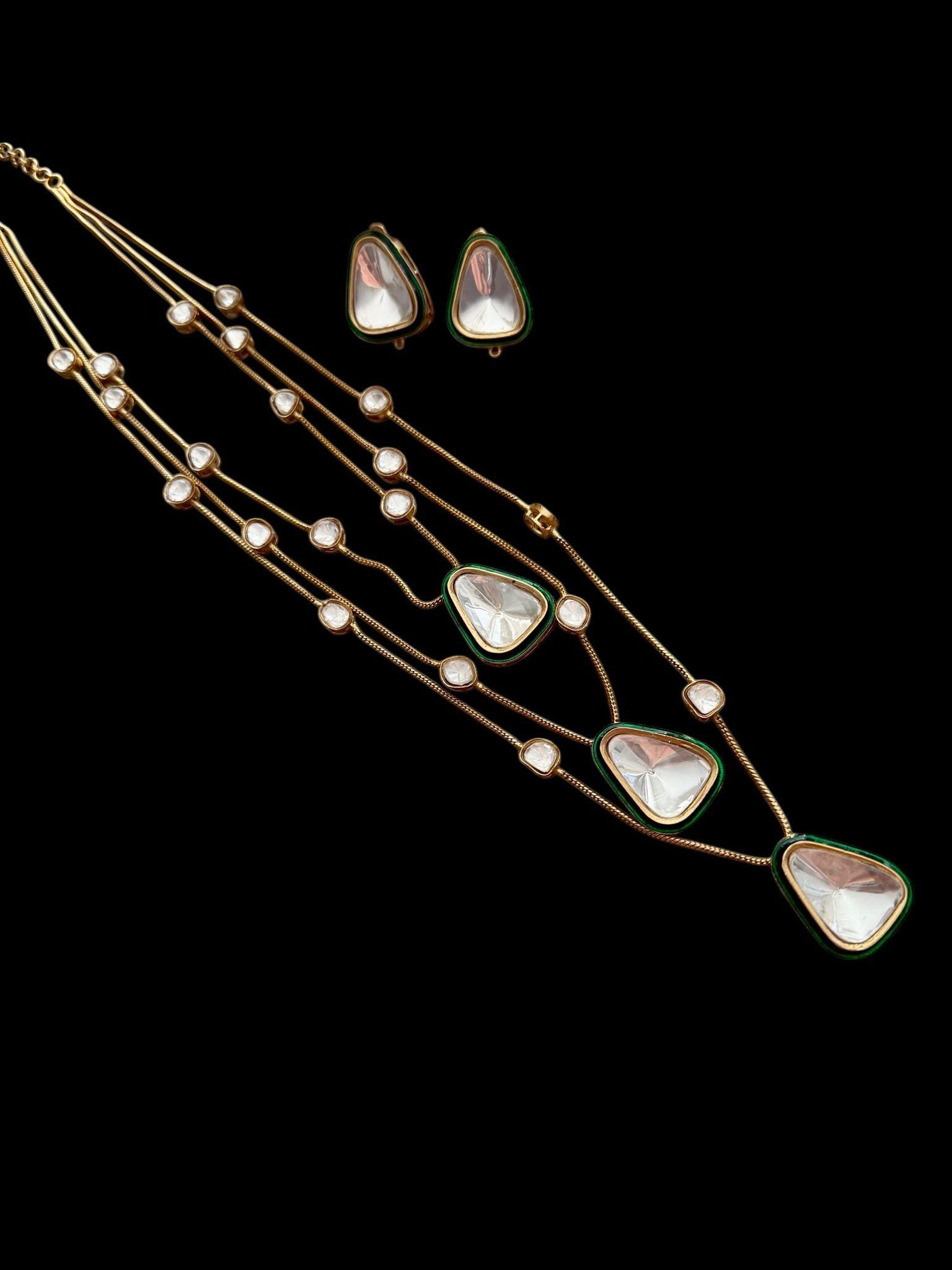 Kundan Necklace Set | Green Enamel, Gold Indian Jewelry