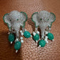 Elephant CZ Pearl Drop Earrings | Green or Pink Statement Animal Earrings | Bridal & Festive Jewelry