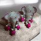 Elephant CZ Pearl Drop Earrings | Green or Pink Statement Animal Earrings | Bridal & Festive Jewelry