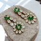 Emerald Green Floral monzonite designer Earrings | Gold CZ Chandelier Statement Earrings | Indian Bridal Jewelry