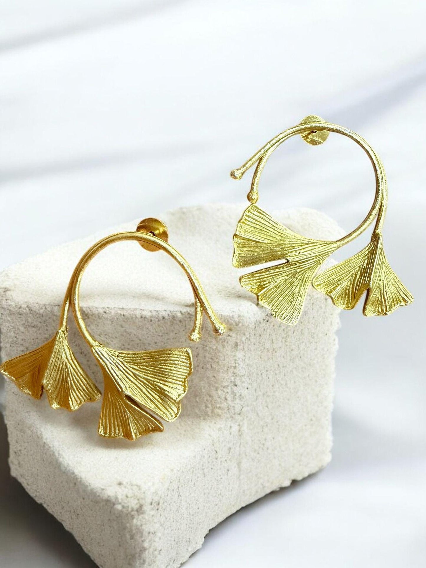 Ginkgo Leaf Hoop Earrings | Botanical Statement Earrings | Minimal Nature Inspired Jewelry