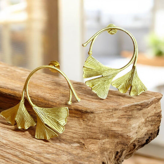 Ginkgo Leaf Hoop Earrings | Botanical Statement Earrings | Minimal Nature Inspired Jewelry