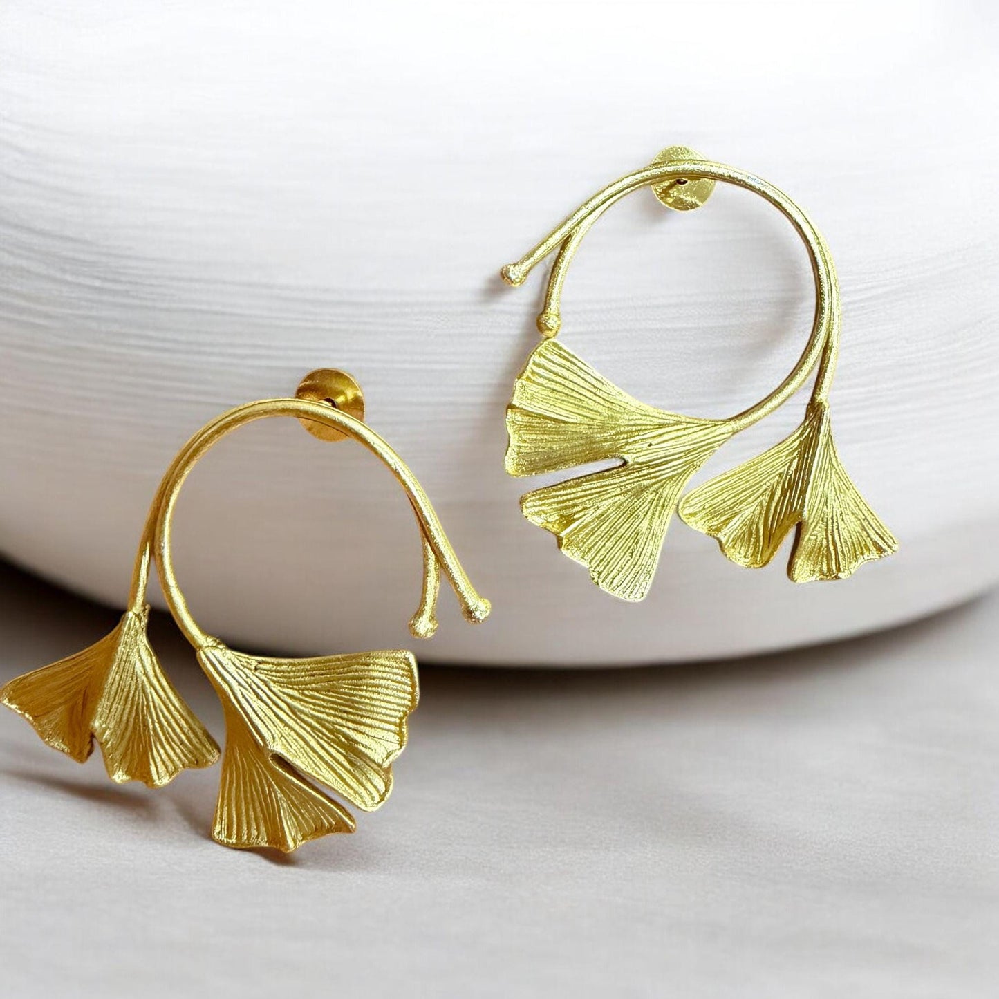 Ginkgo Leaf Hoop Earrings | Botanical Statement Earrings | Minimal Nature Inspired Jewelry