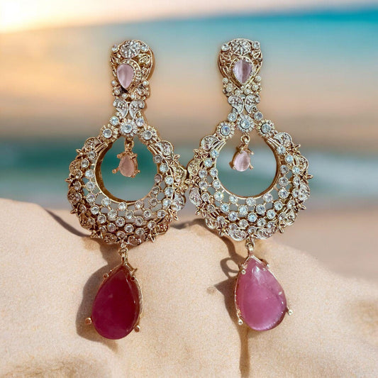 Rose Gold Pink Drop Chandelier Earrings | CZ Bridal Statement Earrings | Wedding & Party Jewelry