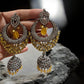 Oxidized Silver Jhumka Earrings | Yellow Bead Chandbali, Indian Jewelry