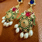 Gold Tone Kundan Pearl Drop Earrings | Multicolor Bridal Statement Earrings | Traditional Indian Wedding Jewelry