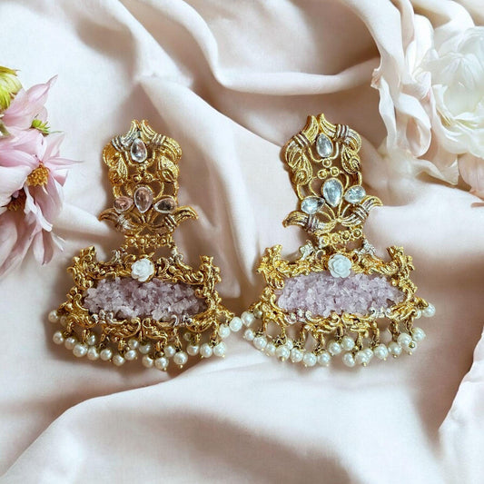 Gold Tone Kundan Pearl Jhumka Earrings | Bridal Statement Earrings | Traditional Indian Wedding Jewelry