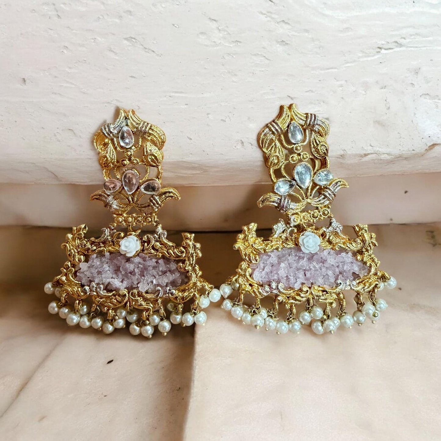 Gold Tone Kundan Pearl Jhumka Earrings | Bridal Statement Earrings | Traditional Indian Wedding Jewelry