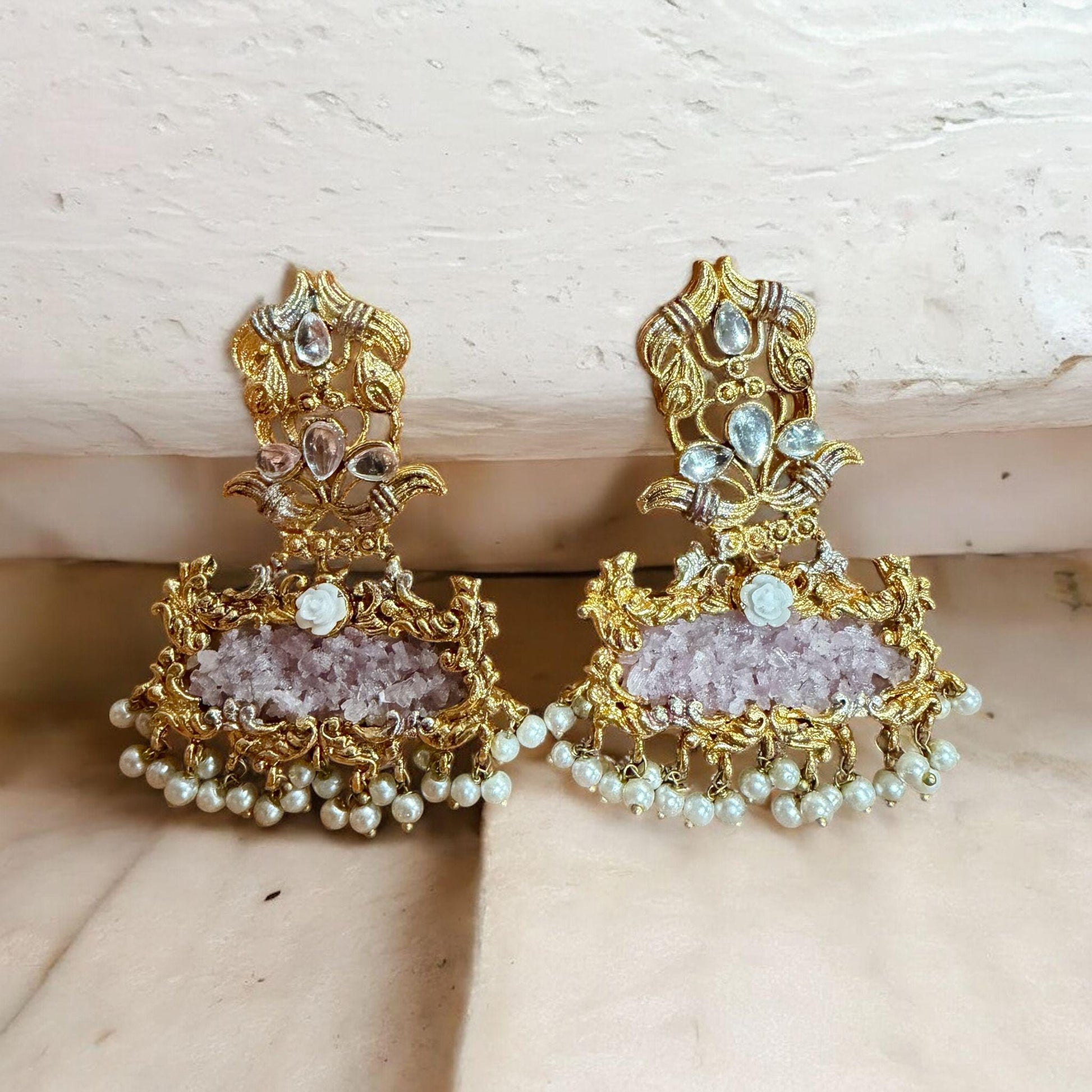 Gold Tone Kundan Pearl Jhumka Earrings | Bridal Statement Earrings | Traditional Indian Wedding Jewelry
