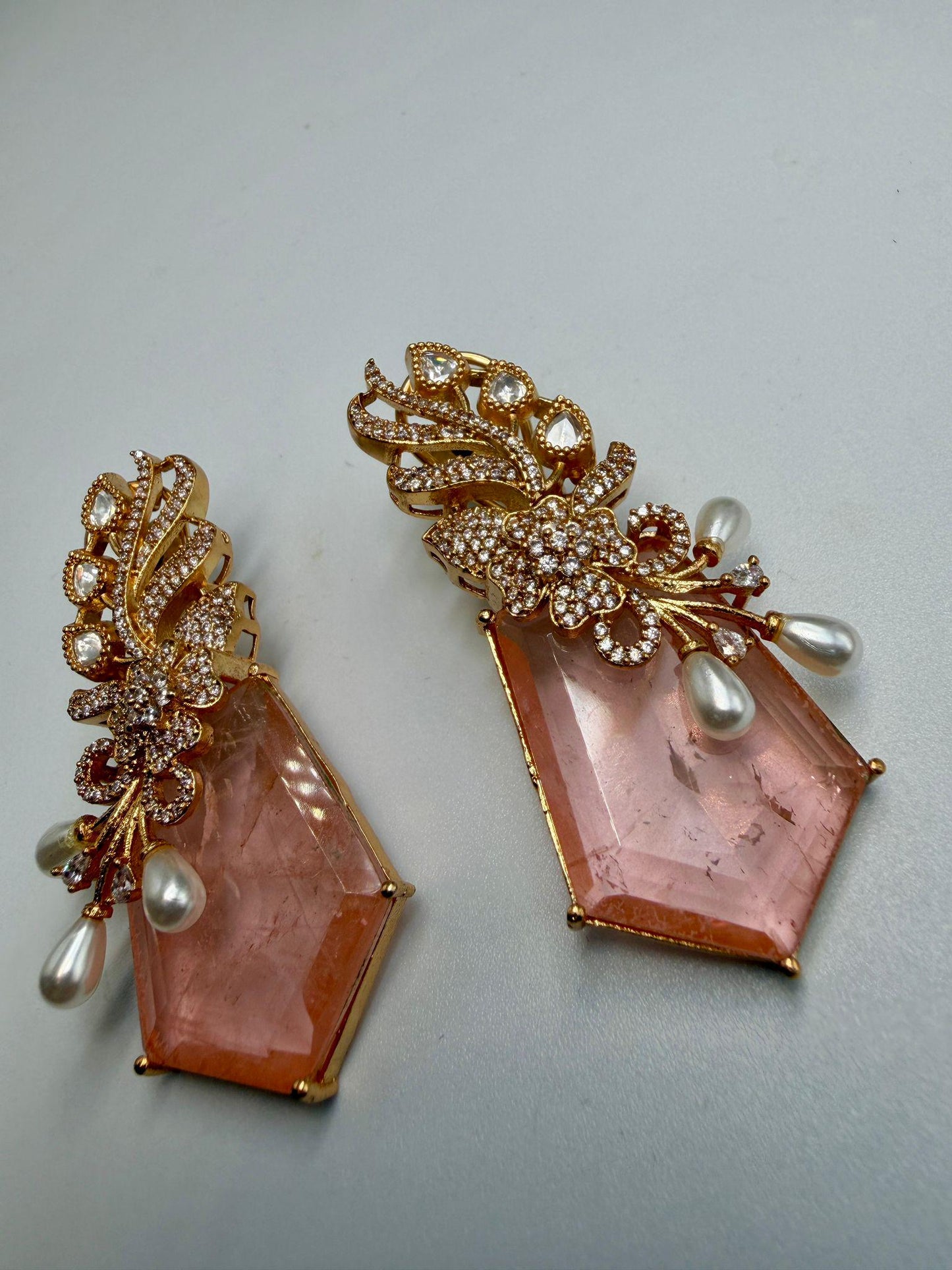 Statement Drop Earrings | Gold Tone Designer Earrings | Elegant Party & Wedding Jewelry