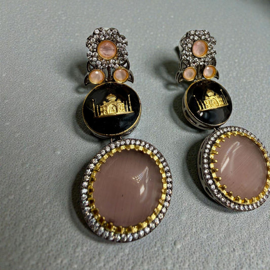Pink Statement Drop Earrings Designer Earrings | Gold Tone Party & Wedding Jewelry