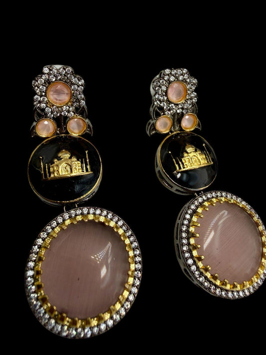Pink Statement Drop Earrings Designer Earrings | Gold Tone Party & Wedding Jewelry