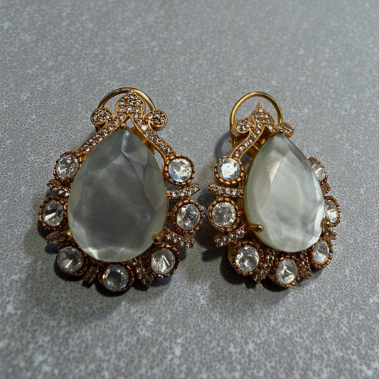 Blush Statement Earrings | Gold Tone Designer Drop Earrings | Vintage Inspired Party & Wedding Jewelry