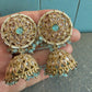 Gold Tone Jhumka Earrings | Pearl Beaded Statement Earrings | Bridal and Festive Indian Jewelry