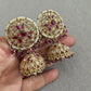 Gold Tone Jhumka Earrings | Pearl Beaded Statement Earrings | Bridal and Festive Indian Jewelry