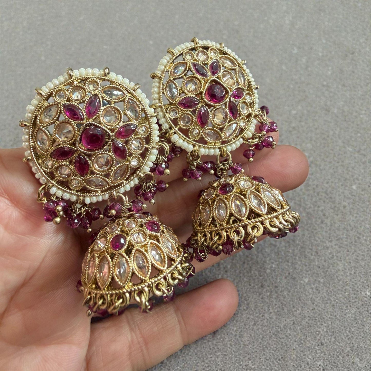 Gold Tone Jhumka Earrings | Pearl Beaded Statement Earrings | Bridal and Festive Indian Jewelry