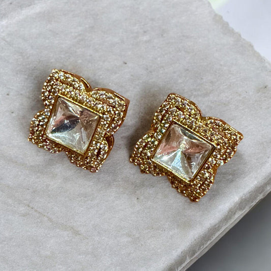 Vintage Square Kundan Stud Earrings | Crystal Statement Studs |  Indian Minimal Jewelry