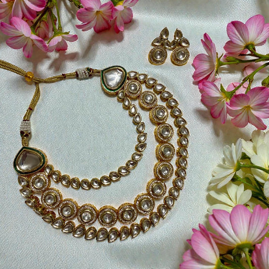 Bollywood India Pakistani kundan necklace multi layered with earrings.