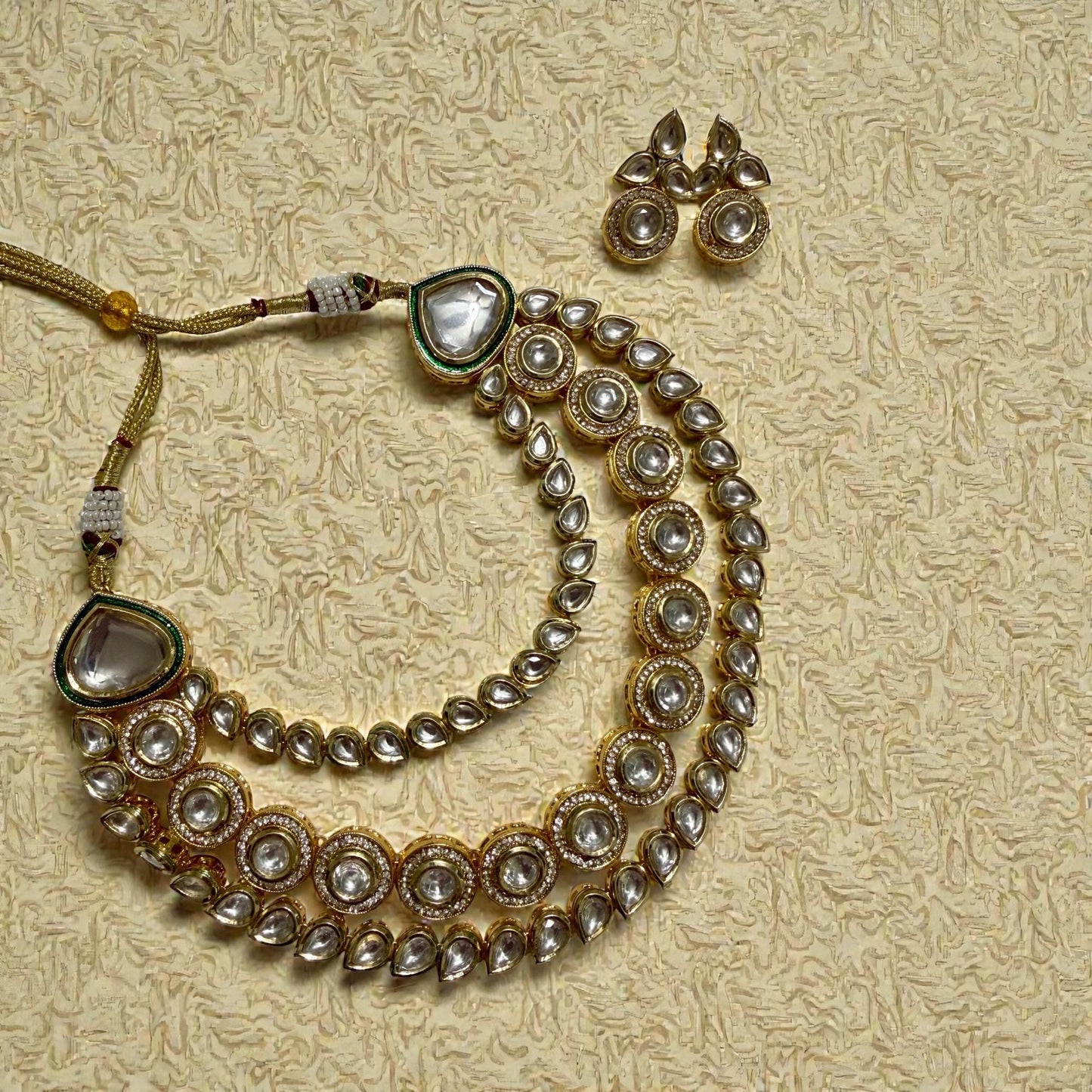 Bollywood India Pakistani kundan necklace multi layered with earrings.