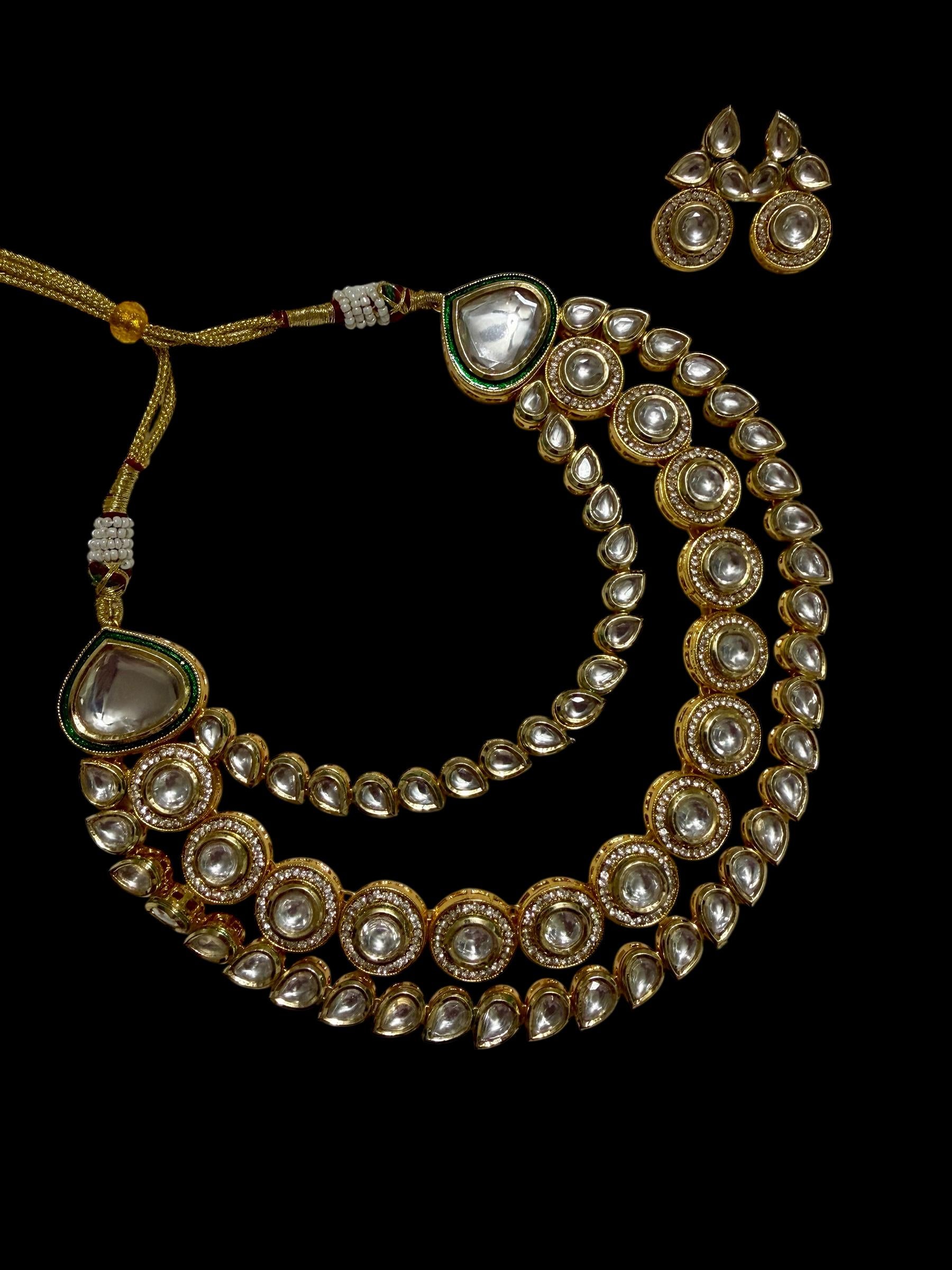 Bollywood India Pakistani kundan necklace multi layered with earrings.