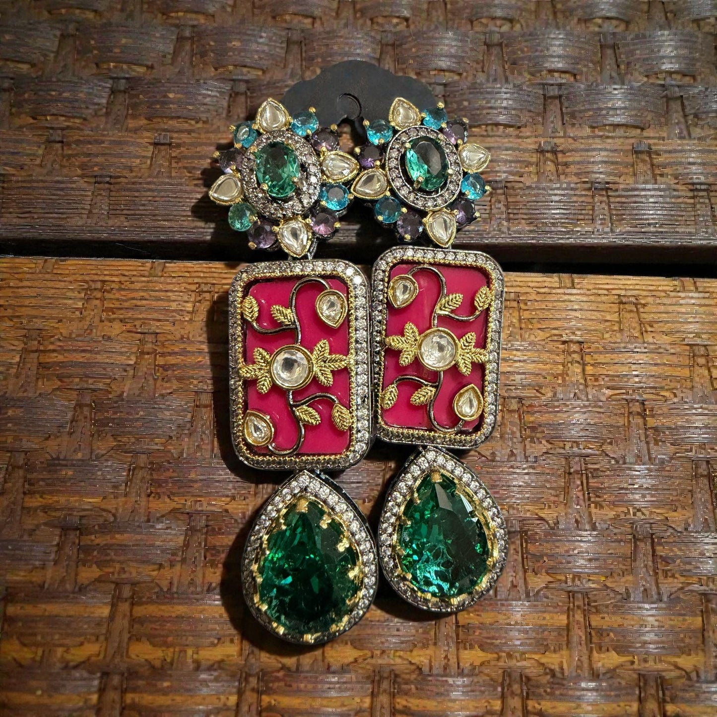 Gold Tone Enamel Drop Earrings | Indian Bridal Jewelry