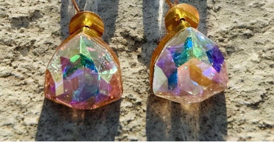 Iridescent Swarovski Stud  Earrings | Geometric  Earrings | Minimal Statement Jewelry