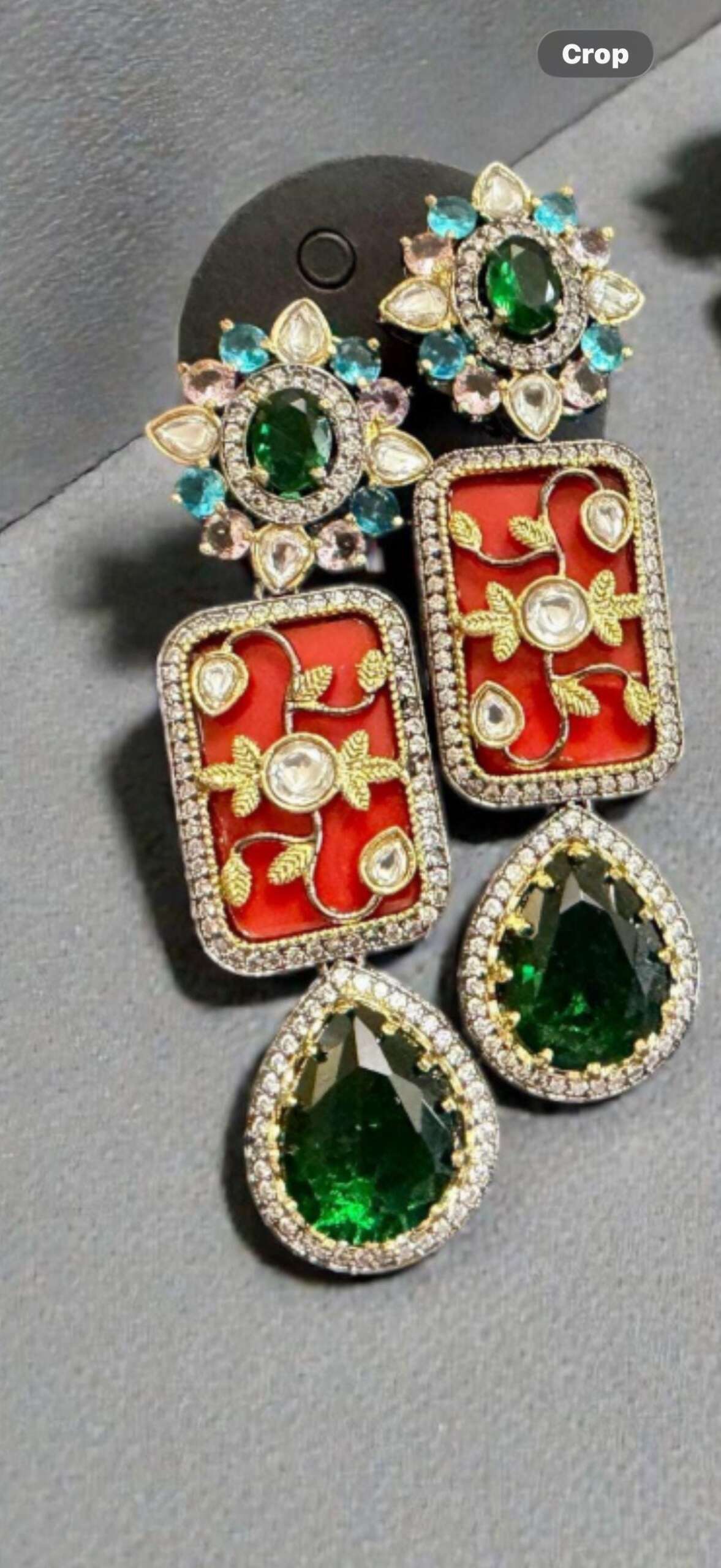 Gold Tone Enamel Drop Earrings | Indian Bridal Jewelry