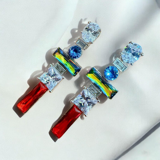 Rainbow Crystal Drop Earrings | Multicolor Geometric Statement Earrings | Modern Luxury Party Jewelry
