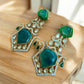 Hexagon Emerald Drop Earrings | Sculpted Green Stone Statement | Bridal & Festive Luxury Jewelry