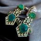 Hexagon Emerald Drop Earrings | Sculpted Green Stone Statement | Bridal & Festive Luxury Jewelry